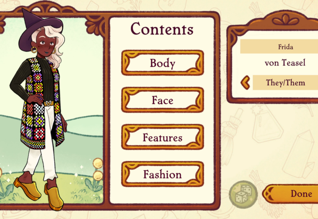 The technical logistics of designing a diverse character creator in Witchy Life Story